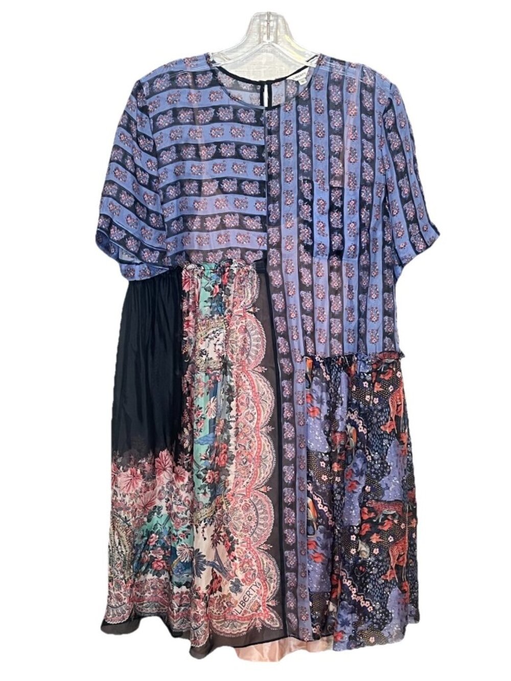 Liberty London Dress 10 US 6 Silk Blend Patchwork Floral Paisley Midi Boho Blue